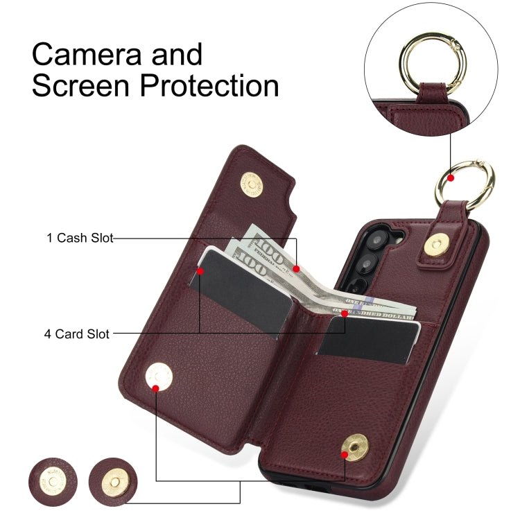For Samsung Galaxy S23+ 5G Litchi Texture Zipper Double Buckle Card Bag Phone Case(Maroon Red) - HoMEdemic™ 