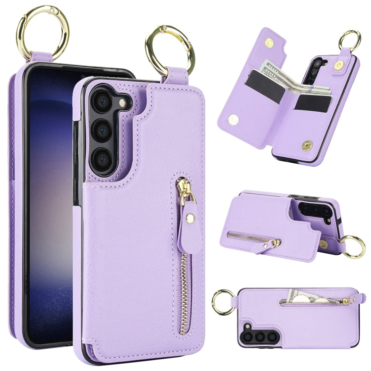 For Samsung Galaxy S23+ 5G Litchi Texture Zipper Double Buckle Card Bag Phone Case(Purple) - HoMEdemic™ 