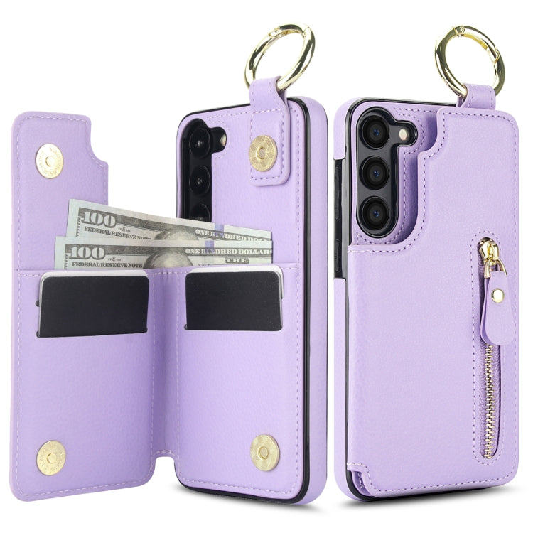 For Samsung Galaxy S23+ 5G Litchi Texture Zipper Double Buckle Card Bag Phone Case(Purple) - HoMEdemic™ 