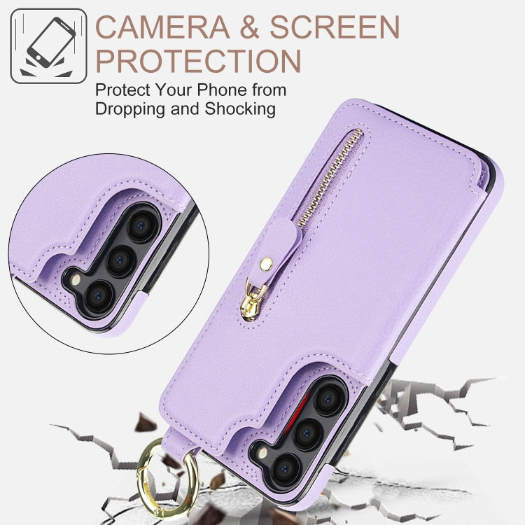 For Samsung Galaxy S23+ 5G Litchi Texture Zipper Double Buckle Card Bag Phone Case(Purple) - HoMEdemic™ 