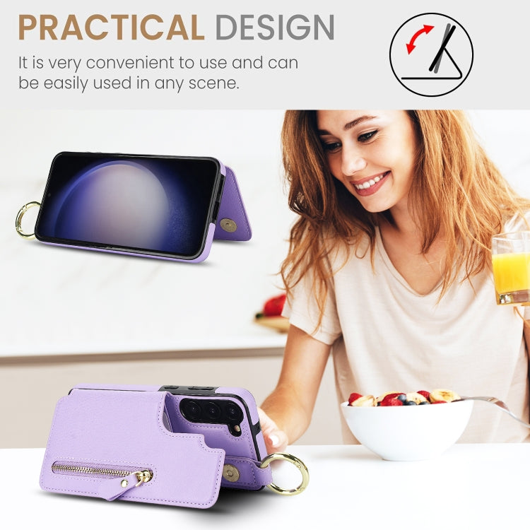 For Samsung Galaxy S23+ 5G Litchi Texture Zipper Double Buckle Card Bag Phone Case(Purple) - HoMEdemic™ 