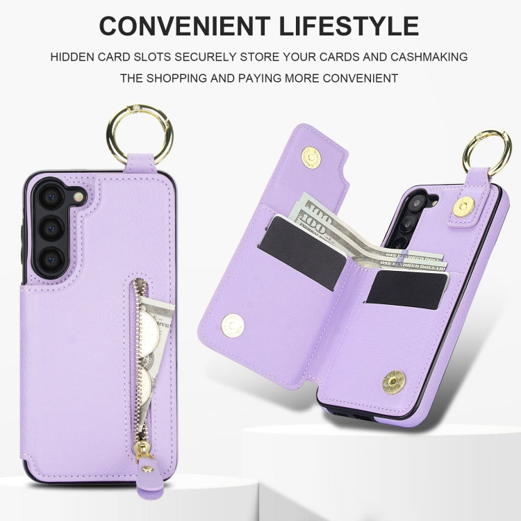 For Samsung Galaxy S23+ 5G Litchi Texture Zipper Double Buckle Card Bag Phone Case(Purple) - HoMEdemic™ 