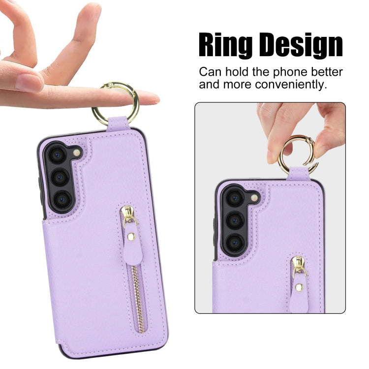For Samsung Galaxy S23+ 5G Litchi Texture Zipper Double Buckle Card Bag Phone Case(Purple) - HoMEdemic™ 