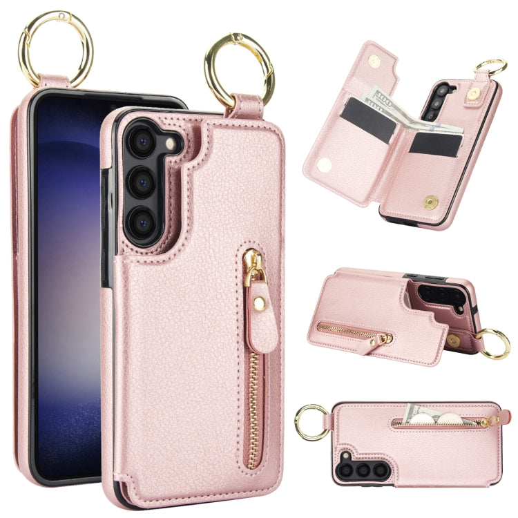 For Samsung Galaxy S23+ 5G Litchi Texture Zipper Double Buckle Card Bag Phone Case(Rose Gold) - HoMEdemic™ 