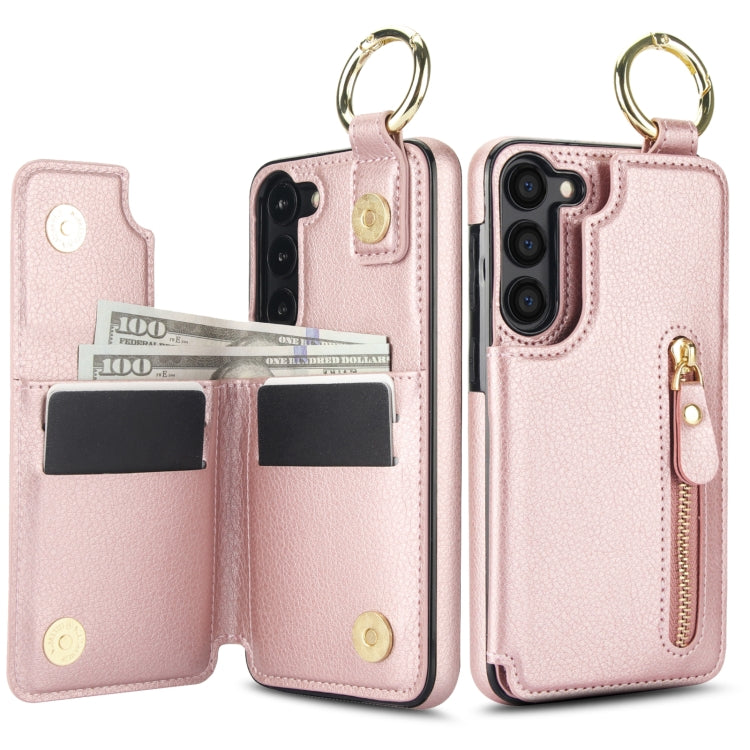 For Samsung Galaxy S23+ 5G Litchi Texture Zipper Double Buckle Card Bag Phone Case(Rose Gold) - HoMEdemic™ 