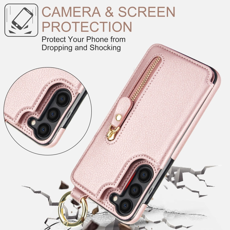 For Samsung Galaxy S23+ 5G Litchi Texture Zipper Double Buckle Card Bag Phone Case(Rose Gold) - HoMEdemic™ 