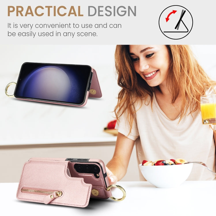 For Samsung Galaxy S23+ 5G Litchi Texture Zipper Double Buckle Card Bag Phone Case(Rose Gold) - HoMEdemic™ 
