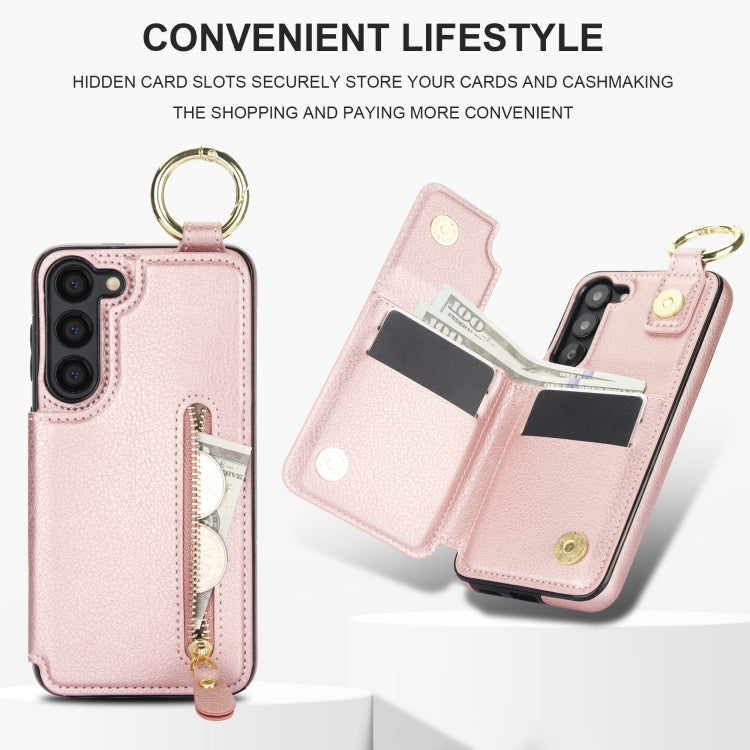 For Samsung Galaxy S23+ 5G Litchi Texture Zipper Double Buckle Card Bag Phone Case(Rose Gold) - HoMEdemic™ 