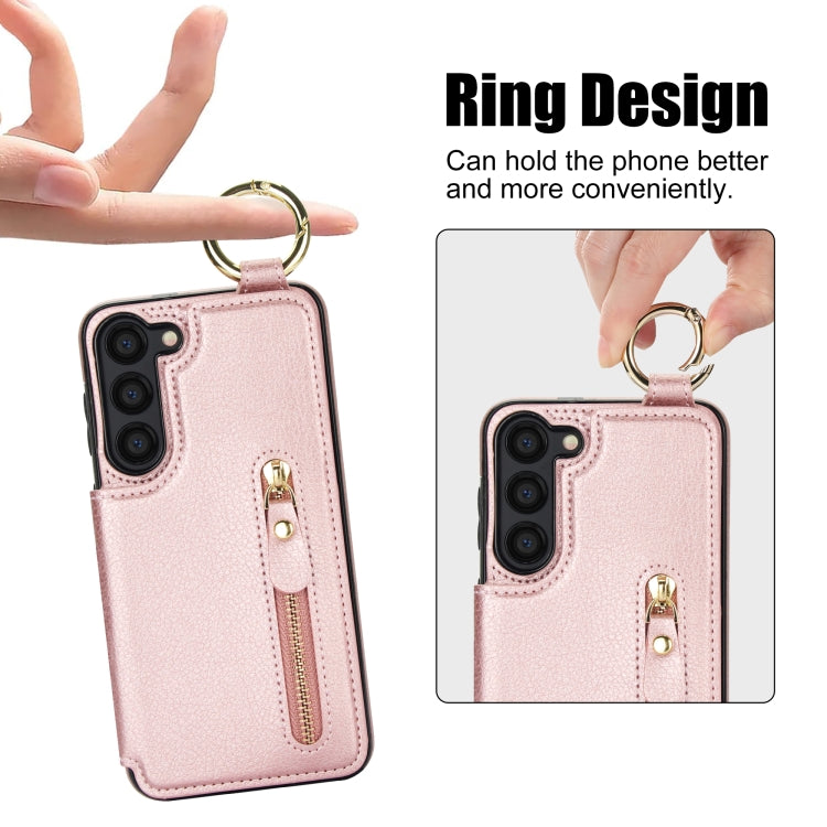 For Samsung Galaxy S23+ 5G Litchi Texture Zipper Double Buckle Card Bag Phone Case(Rose Gold) - HoMEdemic™ 