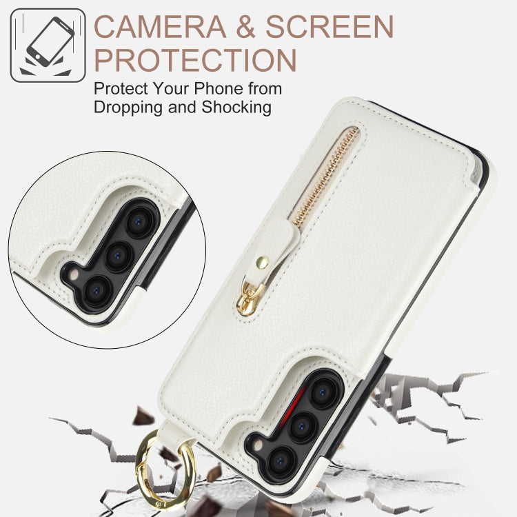 For Samsung Galaxy S23+ 5G Litchi Texture Zipper Double Buckle Card Bag Phone Case(White) - HoMEdemic™ 