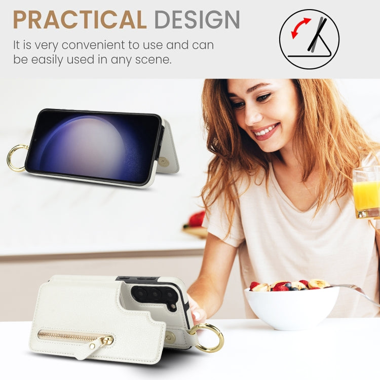 For Samsung Galaxy S23+ 5G Litchi Texture Zipper Double Buckle Card Bag Phone Case(White) - HoMEdemic™ 