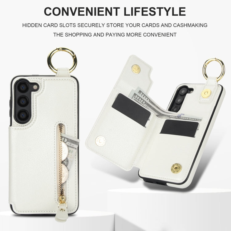 For Samsung Galaxy S23+ 5G Litchi Texture Zipper Double Buckle Card Bag Phone Case(White) - HoMEdemic™ 