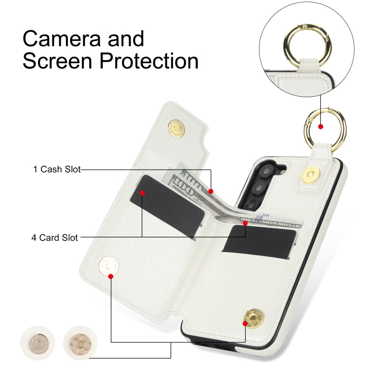For Samsung Galaxy S23+ 5G Litchi Texture Zipper Double Buckle Card Bag Phone Case(White) - HoMEdemic™ 