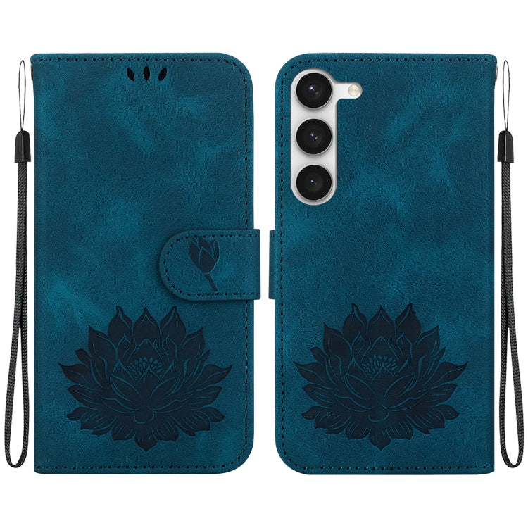 For Samsung Galaxy S23+ 5G Lotus Embossed Leather Phone Case(Dark Blue) - HoMEdemic™ 