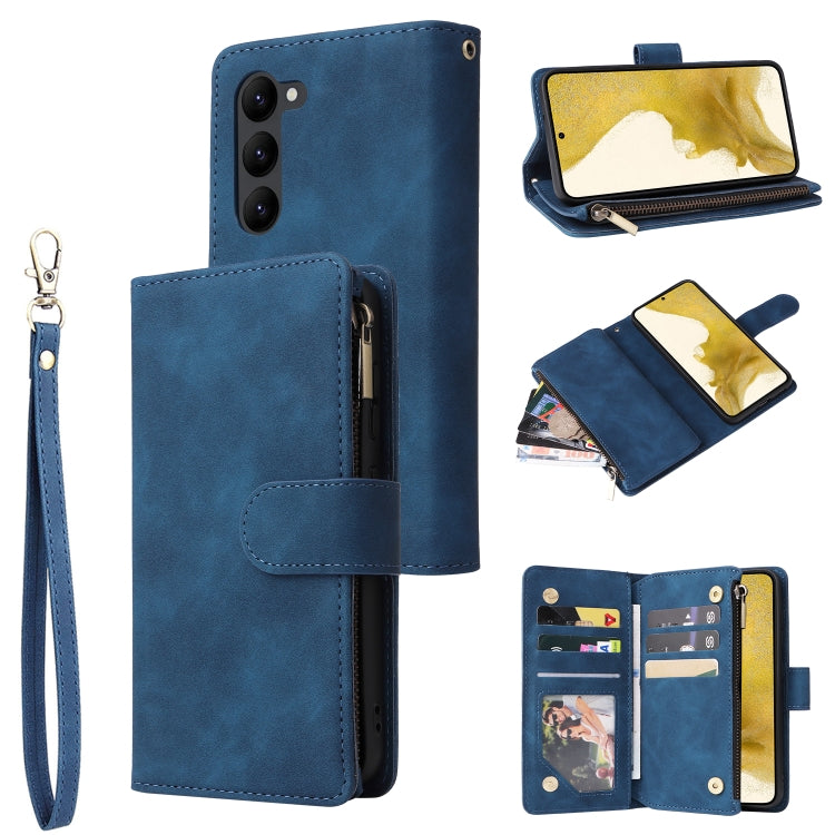 For Samsung Galaxy S23+ 5G Multifunctional Frosted Zipper Wallet Leather Phone Case(Blue) - HoMEdemic™ 