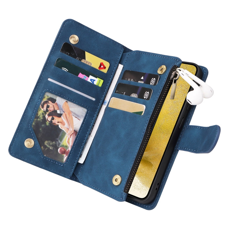 For Samsung Galaxy S23+ 5G Multifunctional Frosted Zipper Wallet Leather Phone Case(Blue) - HoMEdemic™ 