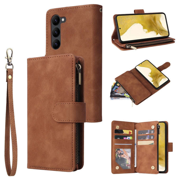 For Samsung Galaxy S23+ 5G Multifunctional Frosted Zipper Wallet Leather Phone Case(Brown) - HoMEdemic™ 