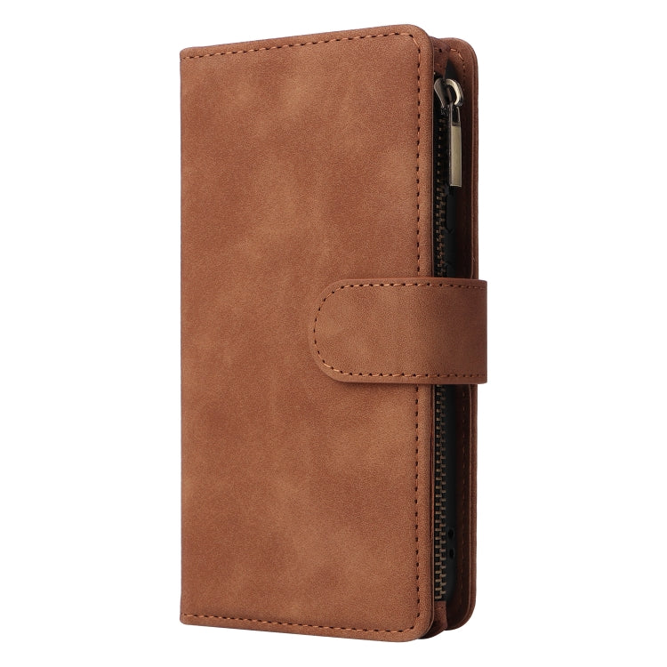 For Samsung Galaxy S23+ 5G Multifunctional Frosted Zipper Wallet Leather Phone Case(Brown) - HoMEdemic™ 