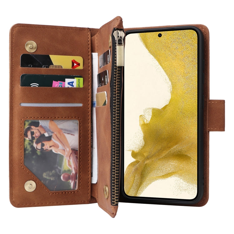For Samsung Galaxy S23+ 5G Multifunctional Frosted Zipper Wallet Leather Phone Case(Brown) - HoMEdemic™ 