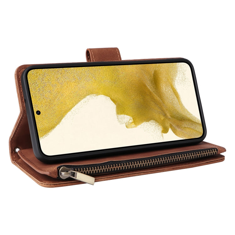 For Samsung Galaxy S23+ 5G Multifunctional Frosted Zipper Wallet Leather Phone Case(Brown) - HoMEdemic™ 