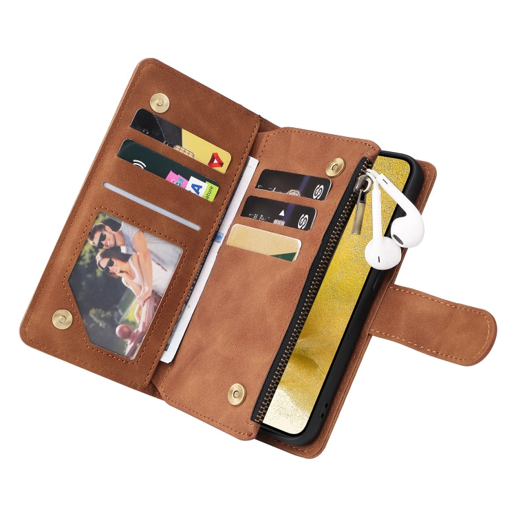 For Samsung Galaxy S23+ 5G Multifunctional Frosted Zipper Wallet Leather Phone Case(Brown) - HoMEdemic™ 