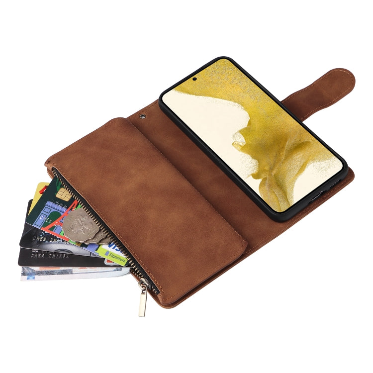 For Samsung Galaxy S23+ 5G Multifunctional Frosted Zipper Wallet Leather Phone Case(Brown) - HoMEdemic™ 