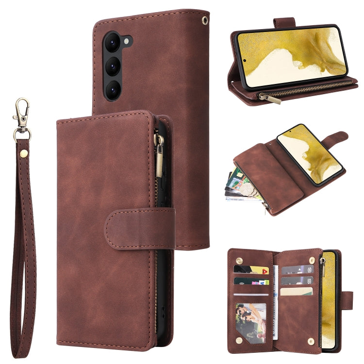 For Samsung Galaxy S23+ 5G Multifunctional Frosted Zipper Wallet Leather Phone Case(Coffee) - HoMEdemic™ 