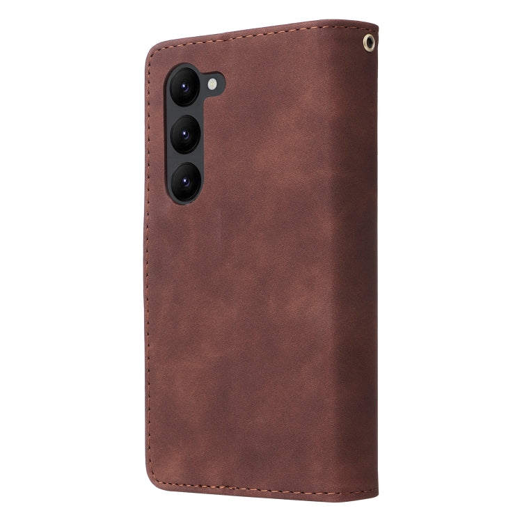 For Samsung Galaxy S23+ 5G Multifunctional Frosted Zipper Wallet Leather Phone Case(Coffee) - HoMEdemic™ 