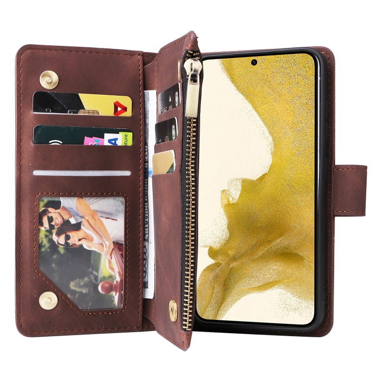 For Samsung Galaxy S23+ 5G Multifunctional Frosted Zipper Wallet Leather Phone Case(Coffee) - HoMEdemic™ 