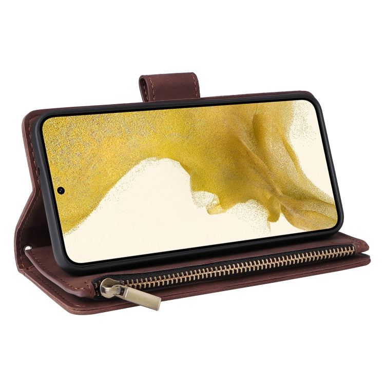 For Samsung Galaxy S23+ 5G Multifunctional Frosted Zipper Wallet Leather Phone Case(Coffee) - HoMEdemic™ 