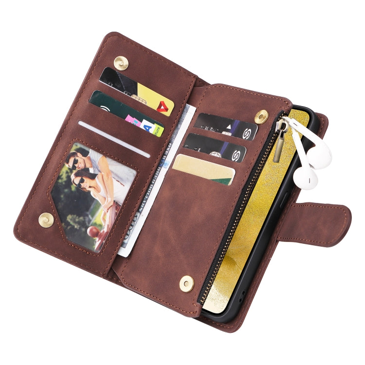 For Samsung Galaxy S23+ 5G Multifunctional Frosted Zipper Wallet Leather Phone Case(Coffee) - HoMEdemic™ 