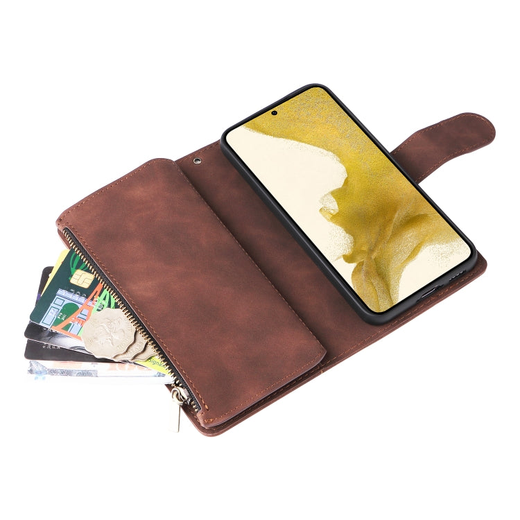 For Samsung Galaxy S23+ 5G Multifunctional Frosted Zipper Wallet Leather Phone Case(Coffee) - HoMEdemic™ 
