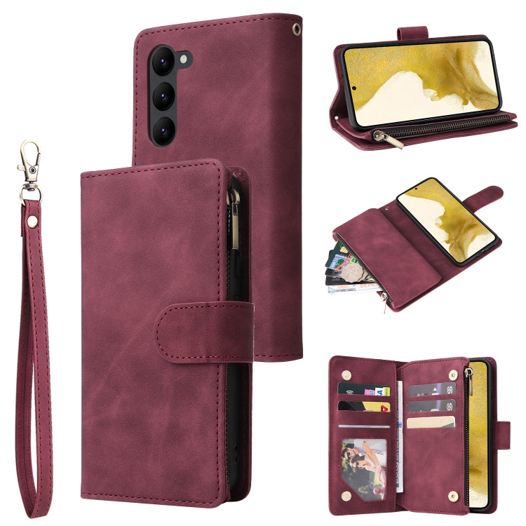 For Samsung Galaxy S23+ 5G Multifunctional Frosted Zipper Wallet Leather Phone Case(Wine Red) - HoMEdemic™ 