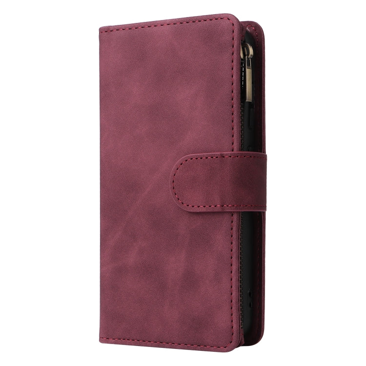 For Samsung Galaxy S23+ 5G Multifunctional Frosted Zipper Wallet Leather Phone Case(Wine Red) - HoMEdemic™ 