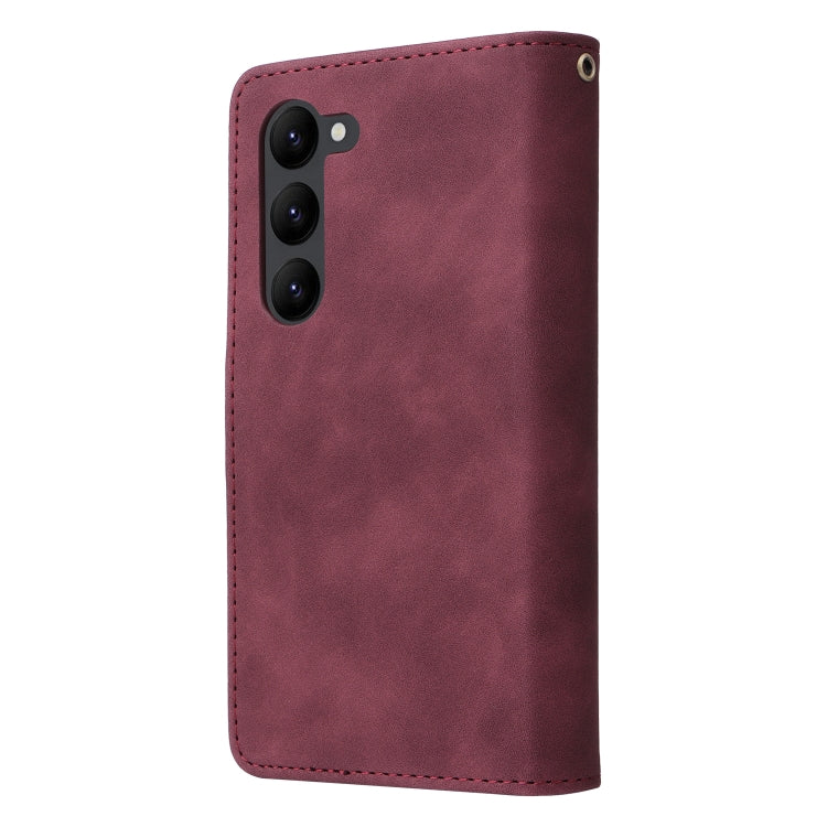 For Samsung Galaxy S23+ 5G Multifunctional Frosted Zipper Wallet Leather Phone Case(Wine Red) - HoMEdemic™ 