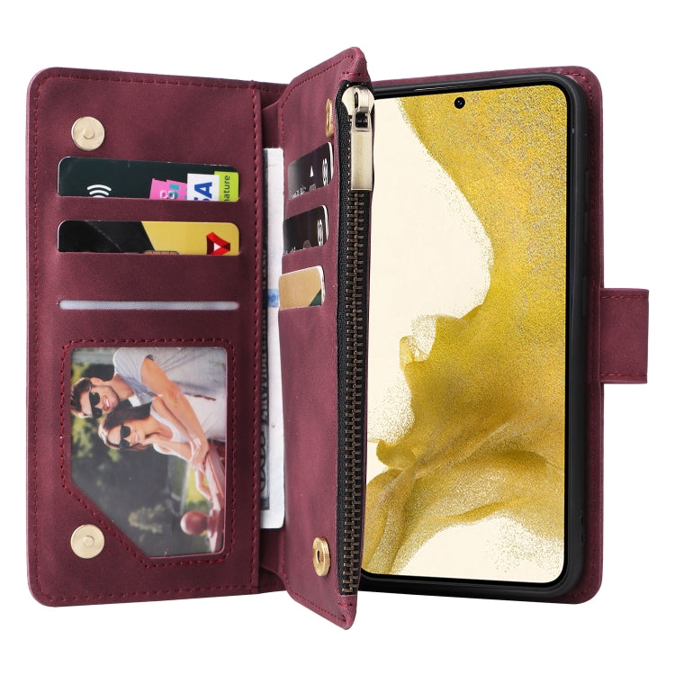 For Samsung Galaxy S23+ 5G Multifunctional Frosted Zipper Wallet Leather Phone Case(Wine Red) - HoMEdemic™ 