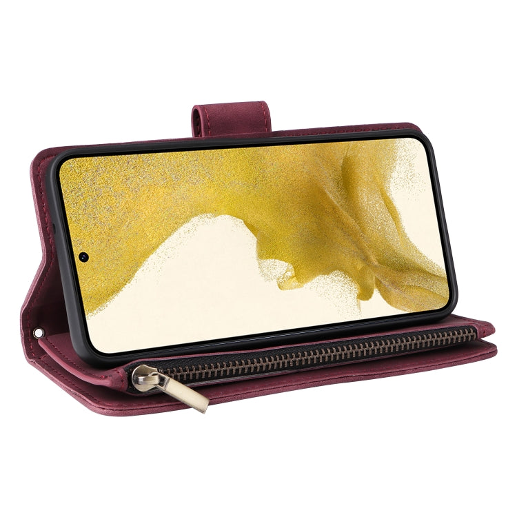 For Samsung Galaxy S23+ 5G Multifunctional Frosted Zipper Wallet Leather Phone Case(Wine Red) - HoMEdemic™ 