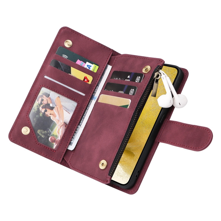 For Samsung Galaxy S23+ 5G Multifunctional Frosted Zipper Wallet Leather Phone Case(Wine Red) - HoMEdemic™ 