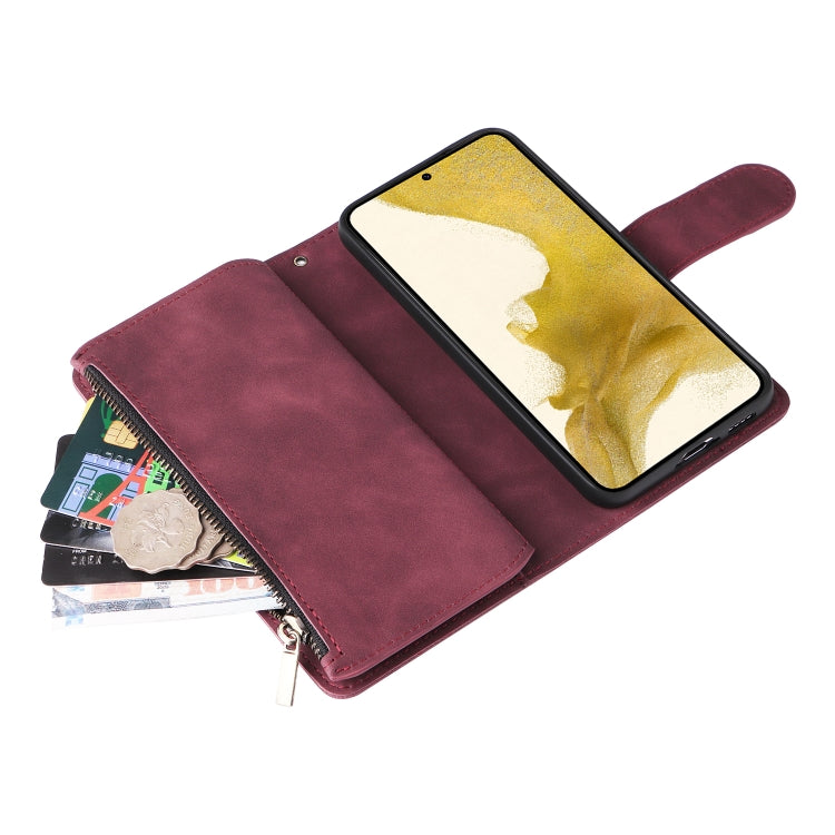 For Samsung Galaxy S23+ 5G Multifunctional Frosted Zipper Wallet Leather Phone Case(Wine Red) - HoMEdemic™ 