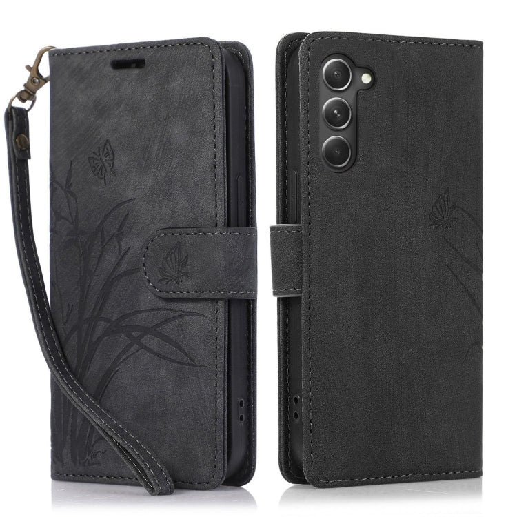 For Samsung Galaxy S23+ 5G Orchid Butterfly Embossed Leather Phone Case(Black) - HoMEdemic™ 