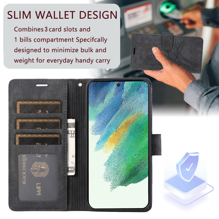 For Samsung Galaxy S23+ 5G Orchid Butterfly Embossed Leather Phone Case(Black) - HoMEdemic™ 