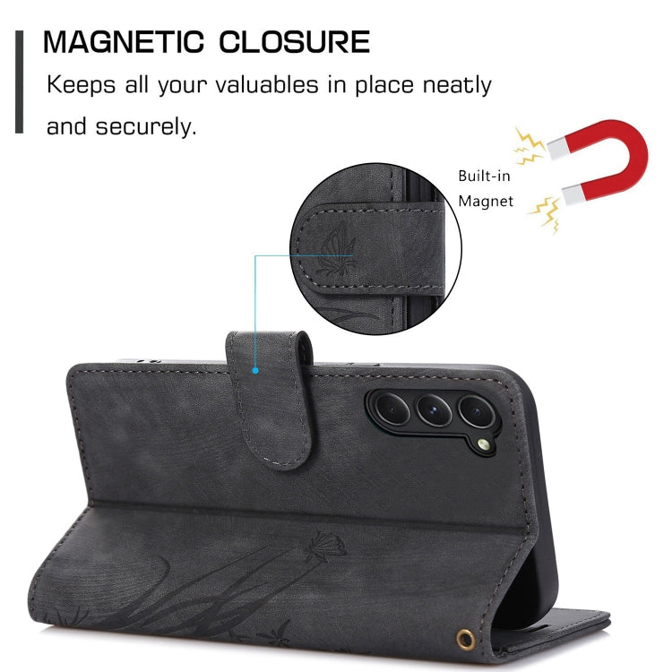 For Samsung Galaxy S23+ 5G Orchid Butterfly Embossed Leather Phone Case(Black) - HoMEdemic™ 