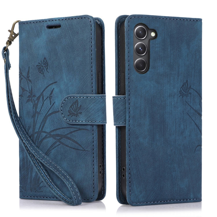 For Samsung Galaxy S23+ 5G Orchid Butterfly Embossed Leather Phone Case(Blue) - HoMEdemic™ 