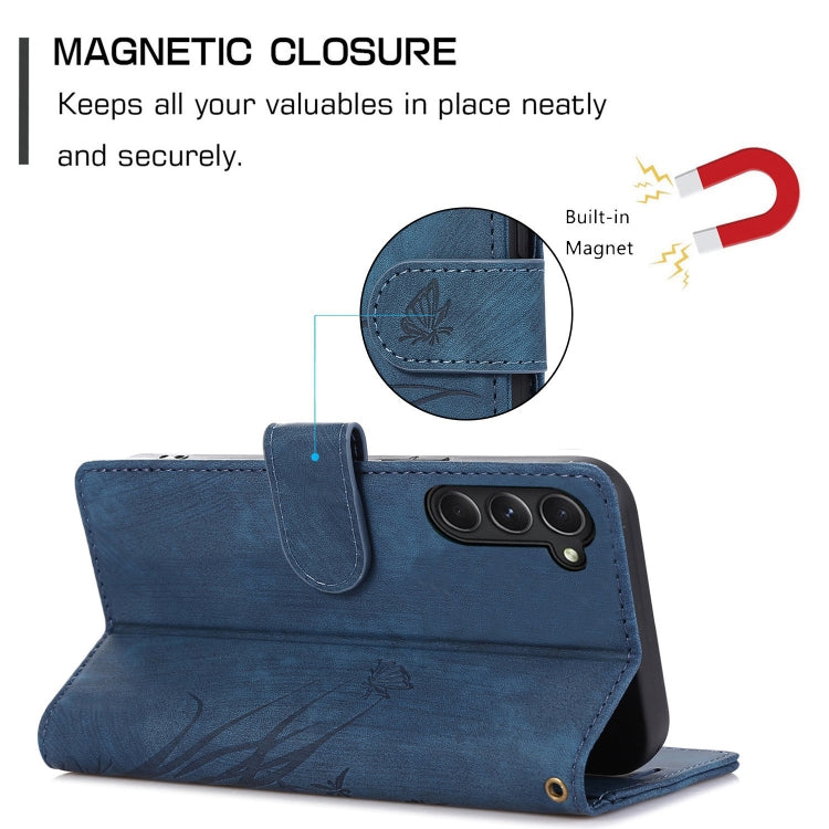 For Samsung Galaxy S23+ 5G Orchid Butterfly Embossed Leather Phone Case(Blue) - HoMEdemic™ 