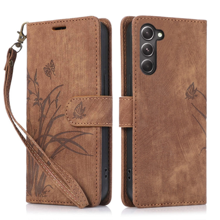 For Samsung Galaxy S23+ 5G Orchid Butterfly Embossed Leather Phone Case(Brown) - HoMEdemic™ 