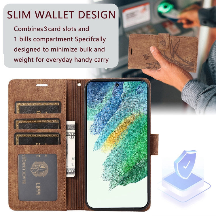 For Samsung Galaxy S23+ 5G Orchid Butterfly Embossed Leather Phone Case(Brown) - HoMEdemic™ 