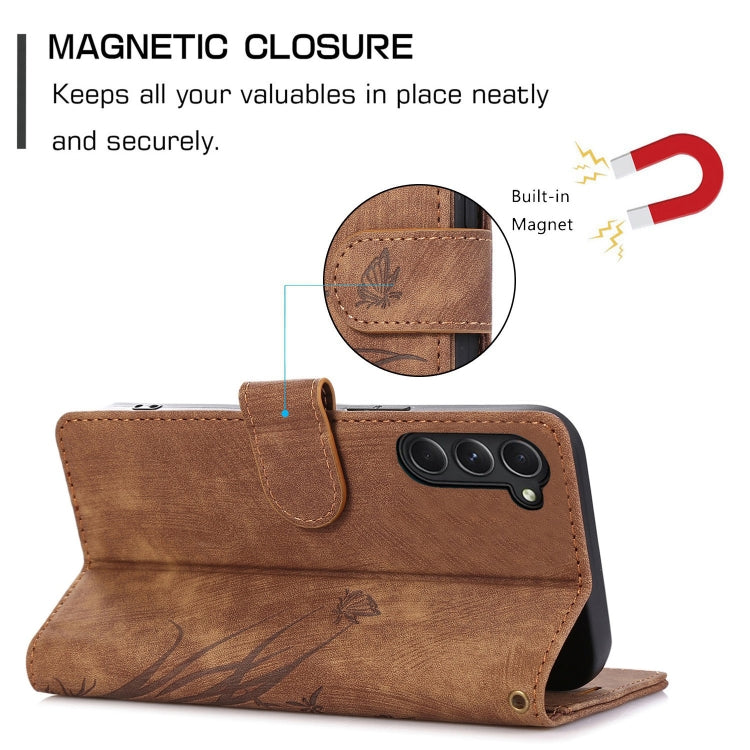 For Samsung Galaxy S23+ 5G Orchid Butterfly Embossed Leather Phone Case(Brown) - HoMEdemic™ 