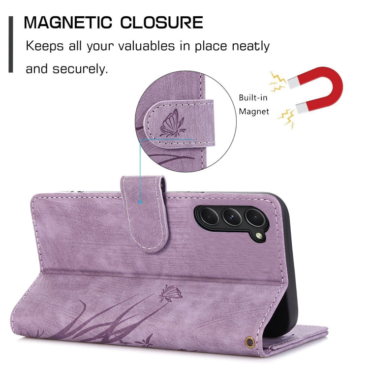 For Samsung Galaxy S23+ 5G Orchid Butterfly Embossed Leather Phone Case(Purple) - HoMEdemic™ 