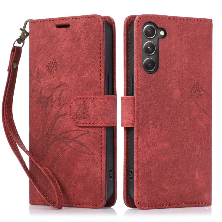 For Samsung Galaxy S23+ 5G Orchid Butterfly Embossed Leather Phone Case(Red) - HoMEdemic™ 