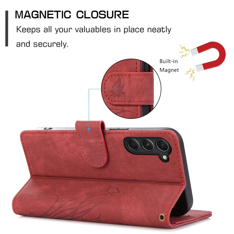 For Samsung Galaxy S23+ 5G Orchid Butterfly Embossed Leather Phone Case(Red) - HoMEdemic™ 